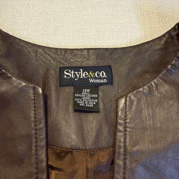 Style & Co. Chocolate Brown Genuine Leather Jacket – Women’s 18W - Picture 12 of 15